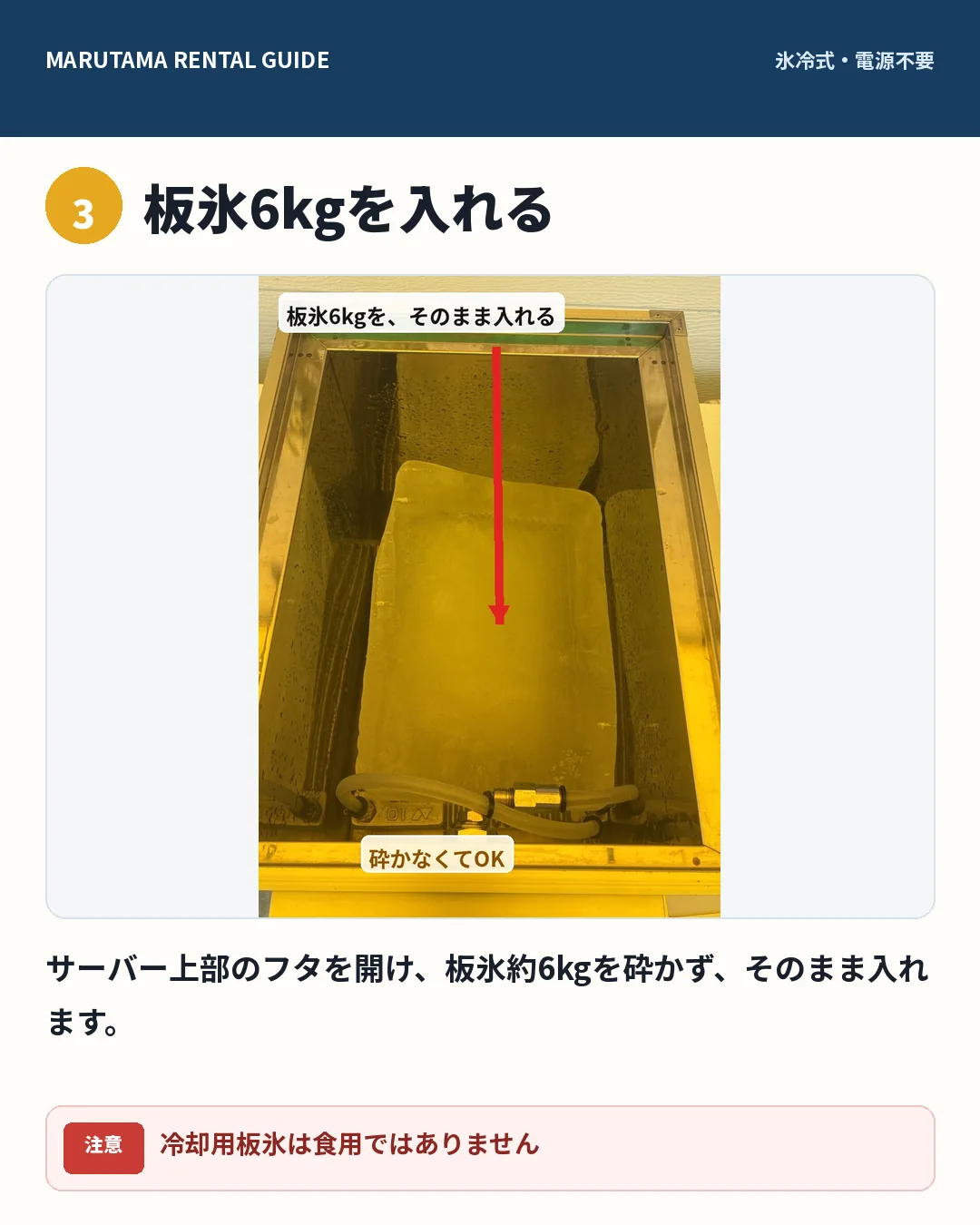 STEP3 サーバーへ冷却用板氷約6kgを入れる方法